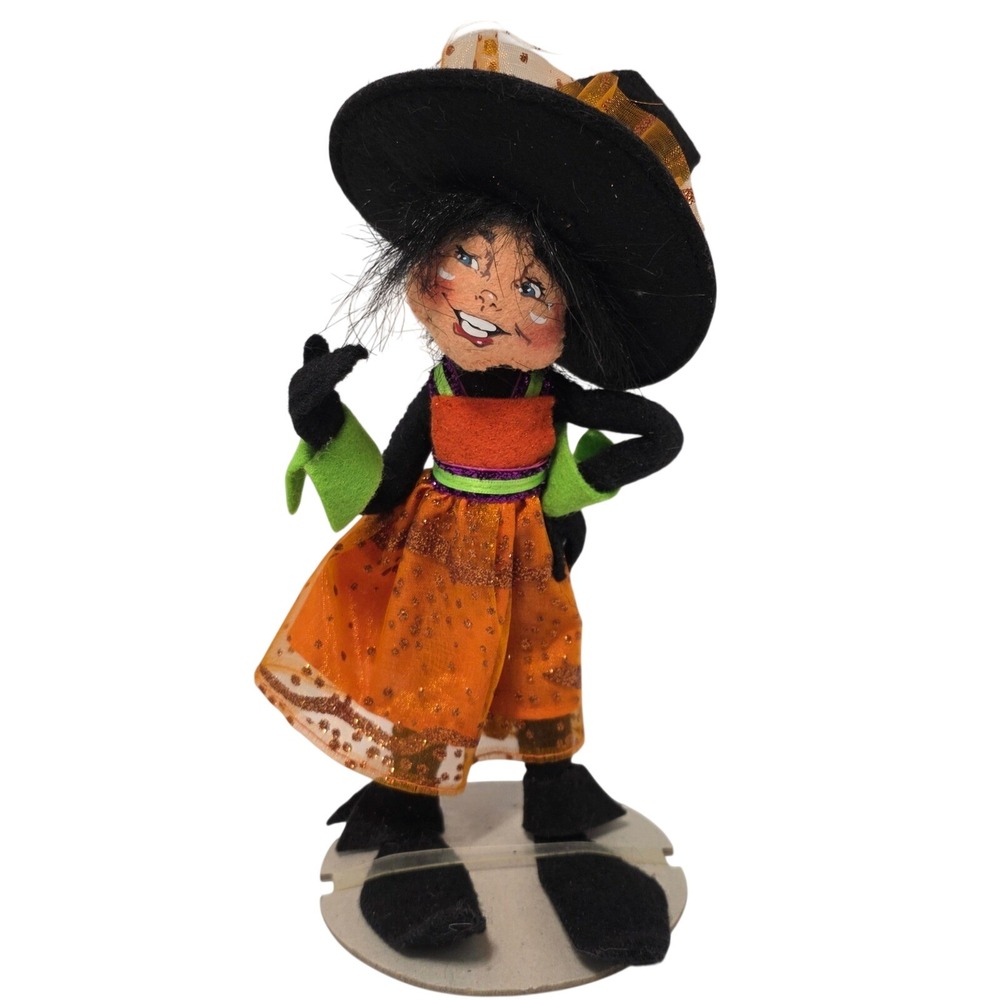 Annalee Halloween Witch Doll 75th Anniversary Posable Felt Orange Black 9 Inch